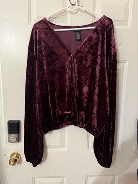 Velvet V-Neck Blouse in Wine